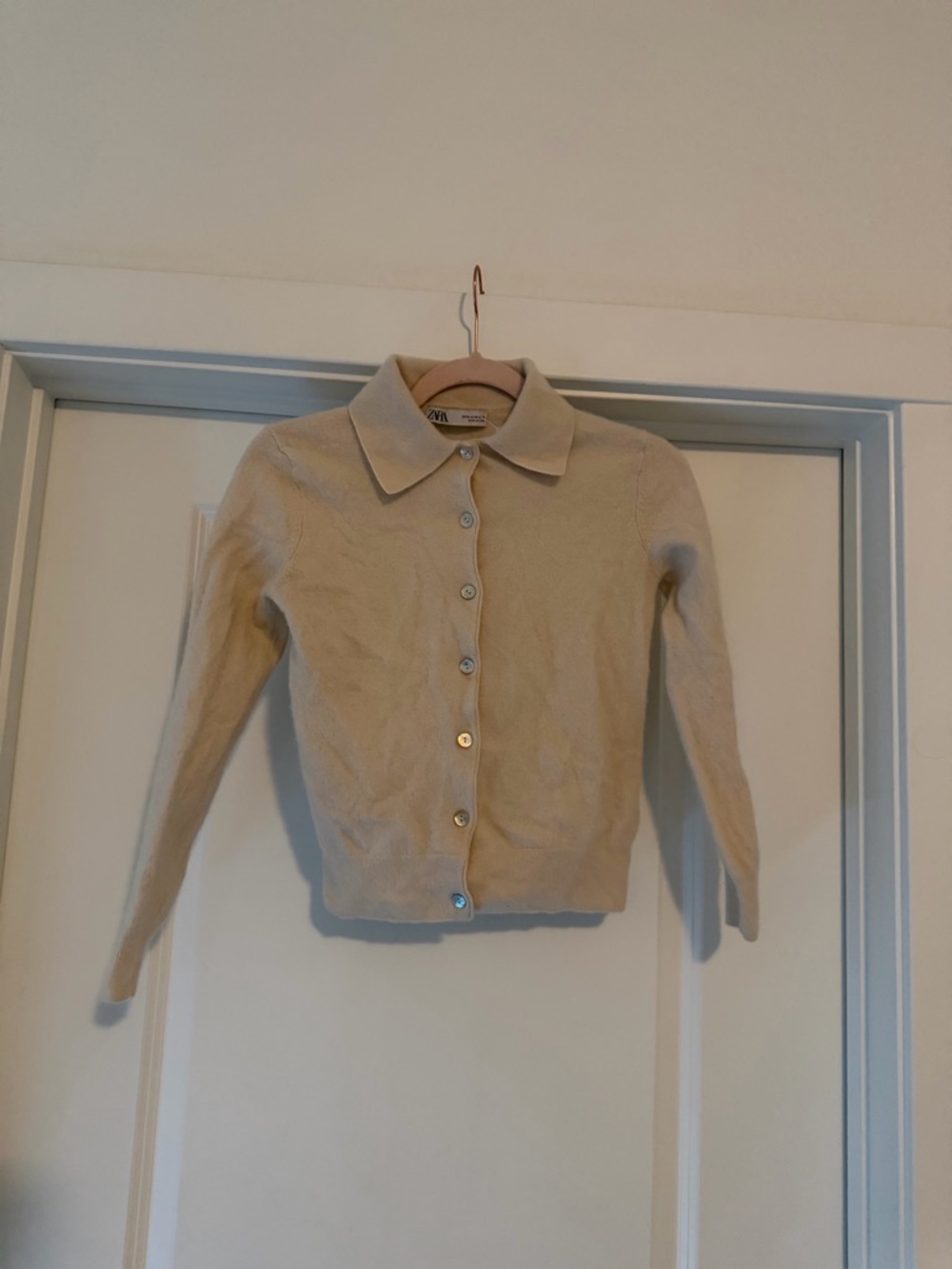 Zara - Beige Collared Button-Up Cardigan